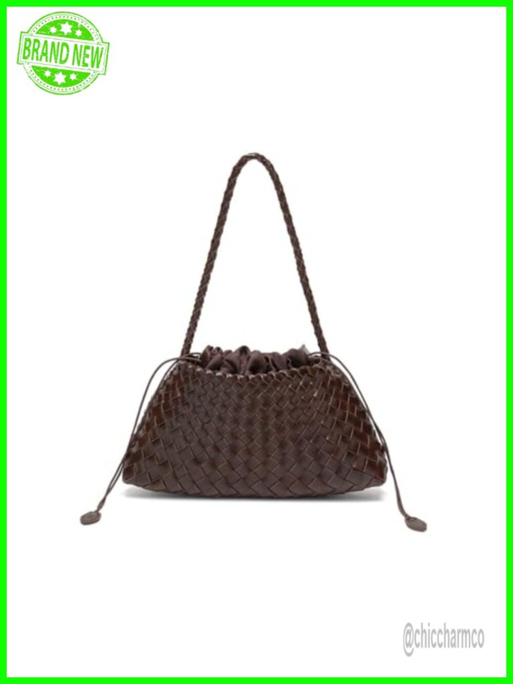 Woven Hobo Bag Vegan Leather Drawstring Shoulder Purse